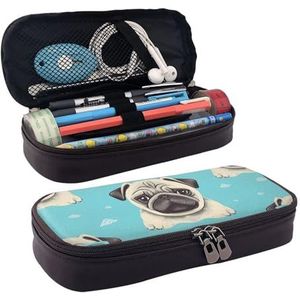 KLLTYHMU Lederen Etui Organizer Grote Capaciteit Potlood Pouch Opbergtas Met Compartimenten Leuke Potlood Tas Franse Bulldog Roze Bril Pen Doos Draagbare Cosmetische Make-up Tas Organizer, Schattig