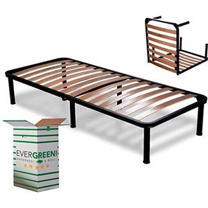 EVERGREENWEB - Eenpersoons Opklapbare Bed Frame 75x190 H 35cm houten Lattenbodem Orthopedisch met 6 Afneembare Poten Ijzeren Draagstructuur Opvouwbaar Ingebouwde bedbodem voor alle Bedden en Matrassen
