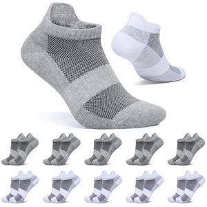FALARY 10 Paar Sneakersokken Heren Dames Korte Sokken Katoenen Sportsokken Ademende Hardloopsokken Wit Grijs 43-46