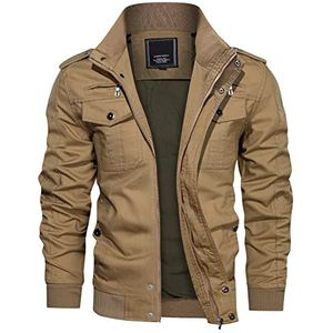 KEFITEVD Casual cargojack voor heren, herfst, militaire bomberjack, windbreakerjas, kaki, S