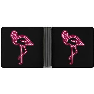 Roze Flamingo Neon Heren Lederen Portemonnee Minimalistische Blokkerende Bifold Portefeuilles Slanke Portemonnee Met 6 Creditcard
