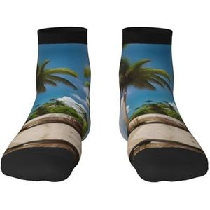 Twee palmbomen tropische print veelzijdige sportsokken voor casual en sportkleding, geweldige pasvorm voor voetmaten 36-45, Twee tropische palmbomen, Eén Maat