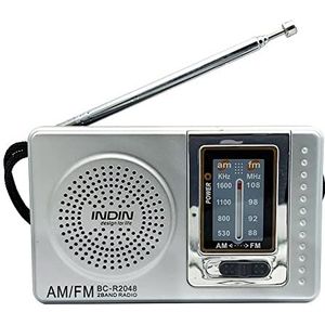 Reinscer Draagbare radio, telescopische antenne, werkt op batterijen, mini multifunctionele AM-FM-radio voor ouderen
