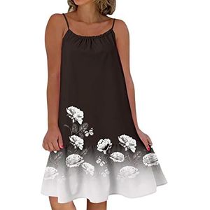 XZFJFRID Zomerjurken met spaghettibandjes, zomerjurk met strandbloemenprint, Boho-casual jurk(Color:Gray,Size:L)