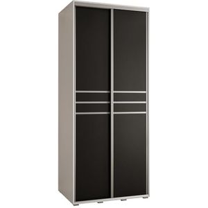 MEBLE KRYSPOL Davos 8 110 Kledingkast met twee schuifdeuren voor slaapkamer - Moderne opbergkast, kledingroede en planken - 235,2x110x60 cm - Wit Zwart Zilver