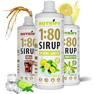 NUTRIFY Vital Fitness Drink 1:80 siroop 3x 1 L Voordeelset - drankconcentraat met vitaminen en L-carnitine suikervrij - geeft 240 liter sportdrank caloriearm 3-pack, siroop set 1