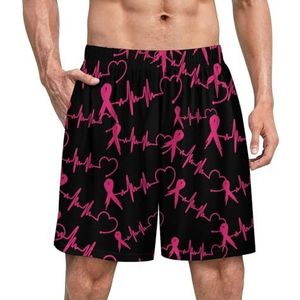 Borstkanker Hartslag Roze Lint Grappige Pyjama Shorts Voor Mannen Pyjama Bottoms Heren Nachtkleding Met Zakken Zacht