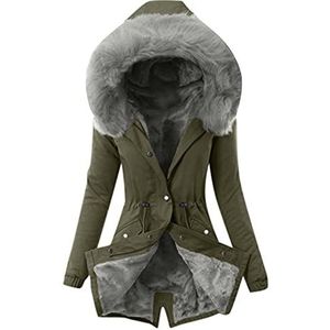 Winterjas voor dames, warm faux bont, parka, jas, winterjas, teddyfleece, gevoerd, winter, losse outwear, herfst, lang, warm, windbreaker, kunstbont, winterjas met capuchon, Armeegrün, XX-Large, Casual