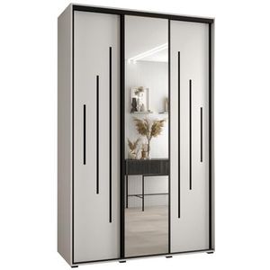 MEBLE KRYSPOL Davos 13 160 Kledingkast met drie schuifdeuren voor slaapkamer - Moderne Kledingkast met spiegel, kledingroede en planken - 235,2x160x45 cm - Wit Wit Zwart