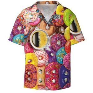 ZEEHXQ Tropische Ananas Print Heren Casual Button Down Shirts Korte Mouw Rimpel Gratis Zomer Jurk Shirt met Zak, Koffie en donuts, S