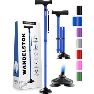 HONEYBULL Wandelstok voor Mannen & Vrouwen - Opvouwbaar, Verstelbaar, Inklapbaar, Vrijstaande Wandelstok, Draaibare Punt, Zwaar Uitgevoerd| Wandelstokken voor Senioren & Volwassenen (Blauw)