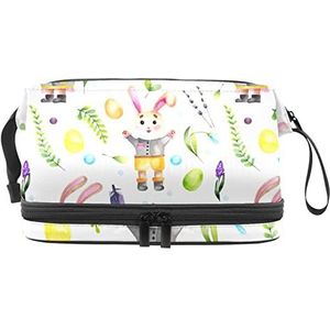 Dubbellaags Cosmetische Tas Paashaas Draagbare Make-up Tas Reizen Organizer Pouch Voor Vrouwen Meisjes Toiletries Tassen, Meerkleurig, 27x15x14 cm/10.6x5.9x5.5 in, Make-up zakje