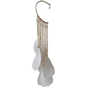 Oorbellen Boheemse kleur veer oorhaak clip op oorbellen zonder piercing for vrouwen accessoires lange kwastjes manchet oorbel sieraden (Color : White)