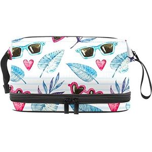 Dubbellaags cosmetische tas zonnebril & bladeren draagbare make-up tas reizen organisator zakje voor vrouwen meisjes toiletartikelen tassen, Meerkleurig, 27x15x14 cm/10.6x5.9x5.5 in, Make-up zakje