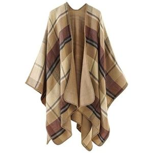 UBOHUZ Herfst Winter Grote Plaid Streep Patroon Imitatie Kasjmier Warm Casual Vrouwen Sjaal Poncho Capes Lady Jas Voor Lente Herfst Winter, Kaki, One size