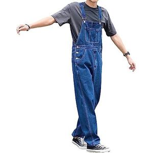 Heren Tuinbroek Denim Bib Overalls Gewassen Casual Retro Cargo Jeans Jumpsuits Verstelbare Bandjes Werkkleding Broeken,Dark blue,L