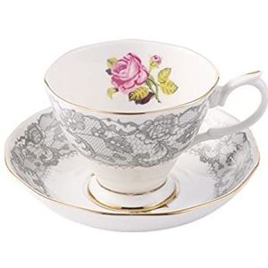 Euro Style Cup Keramische Koffiemokken China Engeland Bone Tea Cup Schotel Set voor Ontbijt Middagthee, Grijs, 200ml