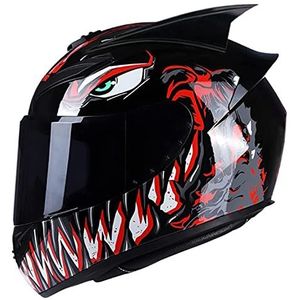 Motorhelm Full Face Motor Bromfiets Straat Fiets Racing Valhelm Straat Fiets met Zonneklep Casco Moto Motocross DOT ECE Goedgekeurd voor Volwassen Jeugd Mannen en Vrouwen A,L=59-60CM