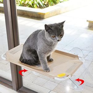 LSAIFATER All Around 360° zonnebad en lagere ondersteuning veiligheid ijzeren kat raambaars, kat hangmat raam stoel voor alle katten (M, goud)