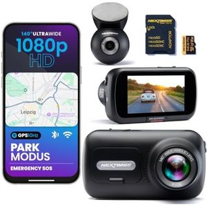 Nextbase 322GW Dashcam voor + achter met camera voor en achter met 64GB SD-kaart | WLAN, GPS & noodgevallen SOS | 1080p HD | parkeermodus | magnetische houder