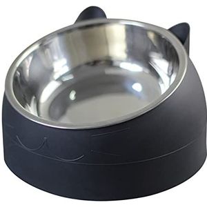 Voerbak voor huisdieren Cat Dog Bowl 15 Graden Opgeheven roestvrijstalen antislip Puppy Base Cat Food Drinking Water Tilt Neck Pet Bowl Voerbakken voor huisdieren (Color : Noir, Size : 200ML)