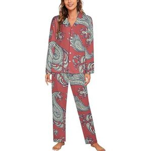 Retro pyjama met lange mouwen voor dames, klassieke nachtkleding, nachtkleding, zachte pyjamasets