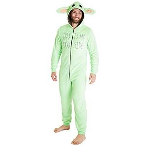 Star Wars Pyjama voor mannen en vrouwen, Baby Yoda fleece onesies voor heren, Halloween-kostuums voor volwassenen, pluizige pyjama van het kind uit The Mandalorian, geschenken voor mannen en vrouwen - groen - XL