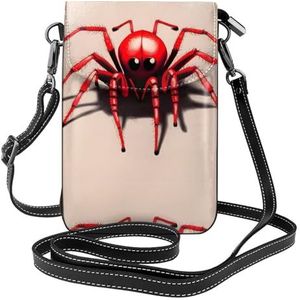 Leuke Kleine Rode Spider Lederen Cross Body Flip Telefoon Tas Met Afneembare Schouderbanden, Gebruikt Voor Reizen, Dating, Vakantie Geschenken, Zwart, Eén maat