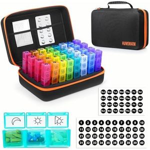 Maandelijkse pillenorganisator 3 keer per dag, pillenorganisator 3 keer per dag met 32 dagen sticker & 4 weken sticker & 32 dagelijkse compartimenten, houd vitamines, supplementen en medicatie