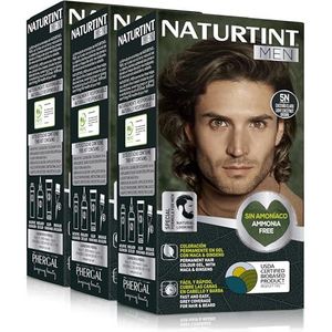Naturtint Men Permanente haarkleur zonder ammoniak, speciaal voor mannen, 100% grijsdekking, natuurlijke en langdurige kleur, natuurlijke ingrediënten, 5N lichtbruin, verpakking van 3 stuks