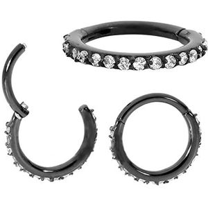 Neuspiercing 1 st kwaliteit chirurgisch staal zirkoon septum clicker piercing 8 mix stijl neusring lichaam piercing hanger clip op mode-sieraden Helixpiercing (Color : Noir, Size : 1.2x10mm)