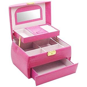 Oorbellen opbergen Doos for vrouwen PU lederen ketting sieraden organizer met spiegel ketting sieraden organizer sieraden houder for oorbellen armbanden ringen rood (kleur: zwart)(Pink)