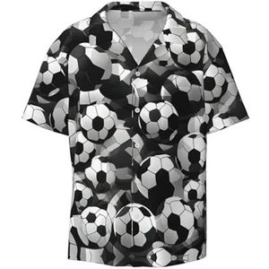 EdWal Zwart-wit Voetbal Patroon Print Heren Korte Mouw Button Down Shirts Casual Losse Fit Zomer Strand Shirts Heren Jurk Shirts, Zwart, XXL