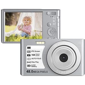 Digitale camera, Retro Vintage compacte digitale fotocamera's for fotografie 48MP 4K Vlog-camcorder Autofocus draagbare videorecorder(64G SD Card,Silver)