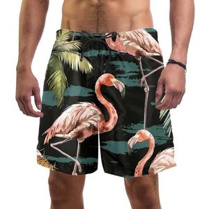 PAFEFO Zwemplank Shorts voor Mannen Strandshorts voor Tieners Zomer Sneldrogende Sporten, Aquarel Kokosbomen Flamingo, Aquarel Kokosbomen Flamingo, S