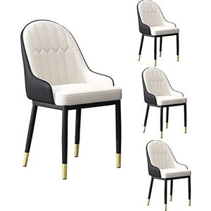 GEIRONV PU lederen stoelen set van 4, moderne hoge rugleuning gewatteerde zachte zitting armleuningen stoelen for eetkamer en woonkamer stoelen eetkamerstoelen Eetstoelen (Color : White+black, Size