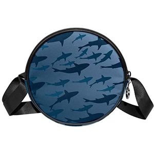 Ronde Crossbody Tas Messenger Bag Purse voor Vrouwen Shark Swarm Silhouet, Meerkleurig, 6.7x6.7x2.3 in, Sling Rugzakken