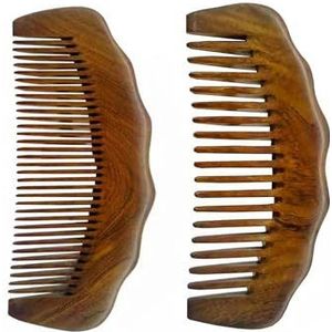 NYGGTYK 2 stuks sandelhouten kammen, handgemaakte sandelhouten kam, antistatische houten kam, hoofdmassagekam, grove en fijne tanden, combiverpakking