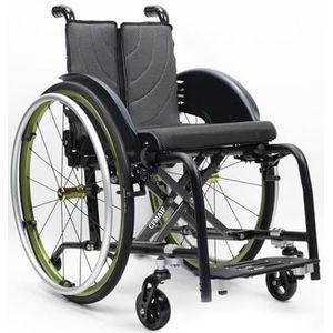 CFMAIF Rolstoel, licht, zelfschuivend, voor gehandicapten, aluminium, afneembare voetsteunen, handremmen (groen, 42 cm zit)