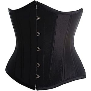 SZIVYSHI Korset Dames onderborst satijn Lace Up Waist Cincher Corsage Top Shaper Bustier, Zwart,XXL