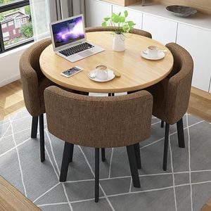 YAEGER Bureautafel en stoelset, moderne zakelijke onderhandeling, eettafel en stoelcombinatie, ronde vergadertafel, geschikt voor woonkamers en vergaderruimtes