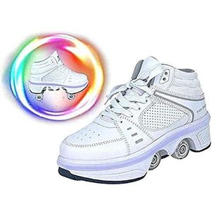 Rolschoenen Meisjes Jongens Wielschoenen Kinderen Quad Rolschaatsen Schoenen LED-lichtgevende Schoenen 2 in 1 Parkour-schoenen/Outdoor-rollers,38EU