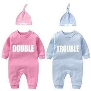 Culbutomind Body voor baby‘s, schattige outfit met hoed, pyjama voor jongens, meisjes, tweelingen, meerkleurig, 3-6 Maanden
