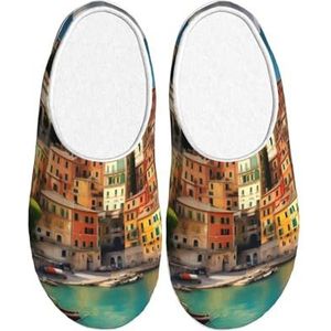 EdWal Mooie Italië print Winter Warme Slippers Indoor Anti-slip Pluche Slippers Ontspannen Thuis voor Vrouwen Mannen, Zwart, 37.5 EU