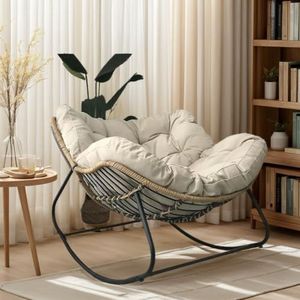 Buitenschommelstoel, Patio Egg Chair, Binnen Papasan-stoel, Rotan Loungestoel, Moderne Koninklijke stoel for slaapkamer, woonkamer, veranda, tuin, gazon - Grijs(White)