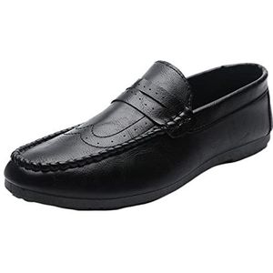 Loafers for heren Penny-loafers Platte hak Effen kleur PU-leer Platte hak Flexibele lichtgewicht klassieke instapper (Color : Black, Size : 41 EU)