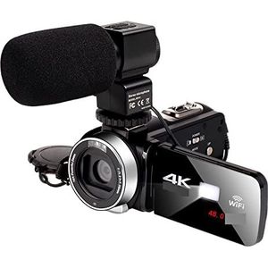 Videocamera Vlogcamera Recorder Nachtzicht 4K Camcorder Digitale Professionele Video Camera for Live Stream 18X 48MP Fotografie Vlog Recorder(NO SD Card,With Microphone)
