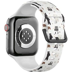 Zachte sportband compatibel met Apple Watch 42 / 44 / 45 / 49 mm (Panda Polar Bear Zwart) Siliconen Armband Strap Accessoire voor iWatch