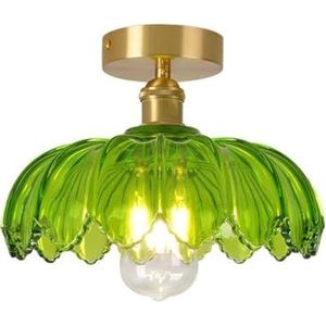 LONGDU Glazen plafondlamp, midden van de eeuw goud inbouw plafondverlichting met glazen kap moderne messing semi-inbouw plafondlamp for slaapkamer trappen hotel woonkamer keuken hal (Color : Green)