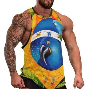 Parrot Art Brazilië Vlag Mannen Tank Top Grafische Mouwloze Bodybuilding Tees Casual Strand T-Shirt Grappige Gym Spier